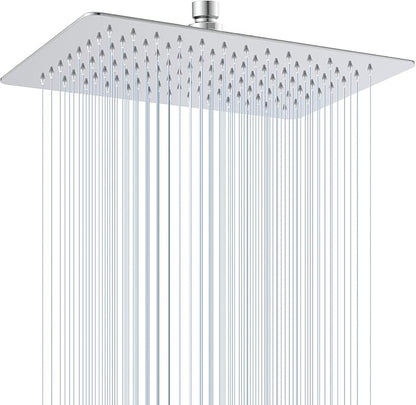 12x8 Inch Rectangle Rain Shower Head Chrome, All Metal Stainless Steel 304, Full Body Rainfall Shower with 112 Silicone Nozzles, Ceiling Rain Showerheads