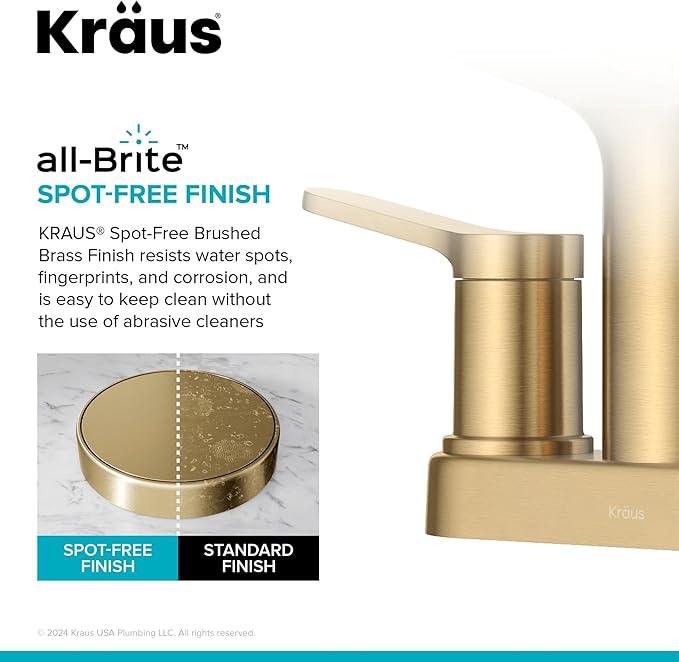 KRAUS Indy Centerset Bathroom Faucet in Spot-Free Brushed Brass with 2 Handles, Pop Up Drain and Supply Lines, FUS-14102SFBB
