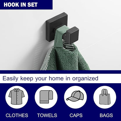Bathroom Hardware Set Matte Black 23.6-Inch Towel Bar,2pcs Towel Hook,Toilet Paper Holder,Hand Towel Holder Stainless Steel Bathroom Accessories GTS3190B…
