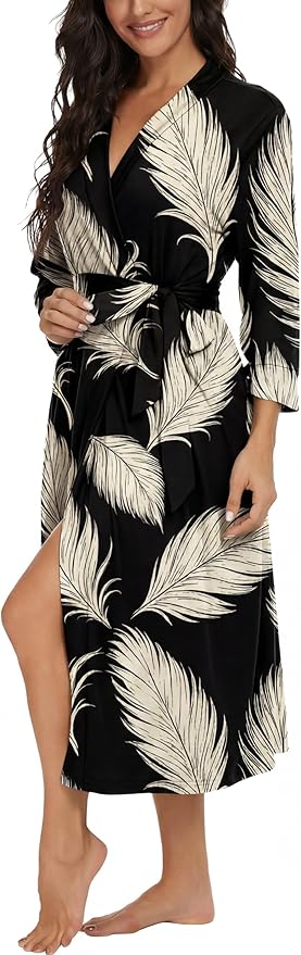 VINTATRE Women Kimono Robes Long Knit Bathrobe Lightweight Soft Knit Sleepwear V-neck Casual Ladies Loungewear