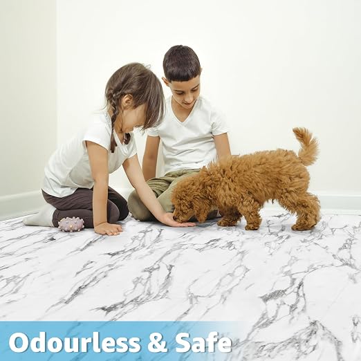 Art3d 30-Pack Peel and Stick Vinyl Floor Tiles, 12 x 12 in, Gray Marble | Anti-Slip, Waterproof, Stain-Resistant, Simple to Clean, Durable, Premium Vinyl, Ideal for Kitchen, Dining Room, Bedrooms