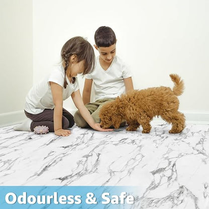 Art3d 30-Pack Peel and Stick Vinyl Floor Tiles, 12 x 12 in, Gray Marble | Anti-Slip, Waterproof, Stain-Resistant, Simple to Clean, Durable, Premium Vinyl, Ideal for Kitchen, Dining Room, Bedrooms