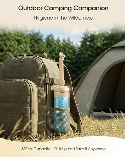 Leak-Proof Portable Bidet for Travel, Full 380ml (12.8oz) Capacity Handle Bidet, Peri Bottle with Secure Seal for On-the-Go Hygiene, Postpartum Care & Camping&Outdoor (Khaki)