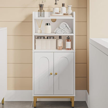 Hzuaneri Bathroom Storage Cabinet, Small Floor Cabinet with 2 Door | Toilet Paper Cabinets, Bathroom Organizer with Adjustable Shelf, for Small Spaces White, Arch Door,7.1" Dx14.6 Wx32.7 H
