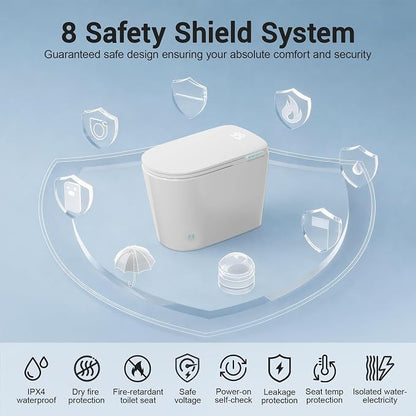 Smart Toilet with Bidet Elongated Heated Seat Dual Flush/Seat & Lid | Foot Sensor Electric Modern One Piece Toilet with Warm Water Wash&Air Dry LED Display Siphon Flush 1.28 GPF MAP 1000g
