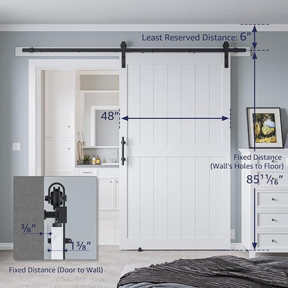 48in x 84in MDF Sliding Barn Door with 8ft Barn Door Hardware Kit & Handle | White Solid Barn Door Slab Covered with Water-Proof PVC Surface, Pre-Drilled Holes Easy Assembly, H-Frame