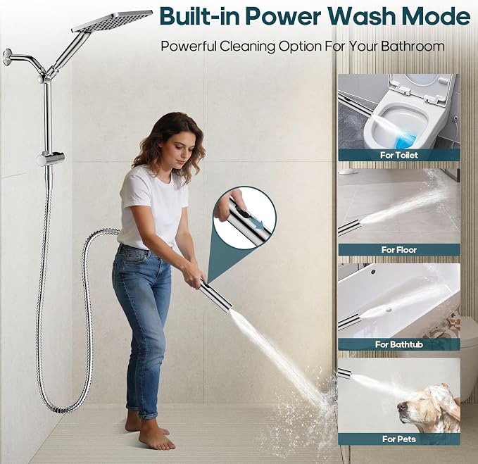Filtered Shower Head with Handheld Spray Combo High Pressure Rain Shower Head Dual Shower Head with Filters - Removes Chlorine Height Adjustable & Built-in Power Wash
