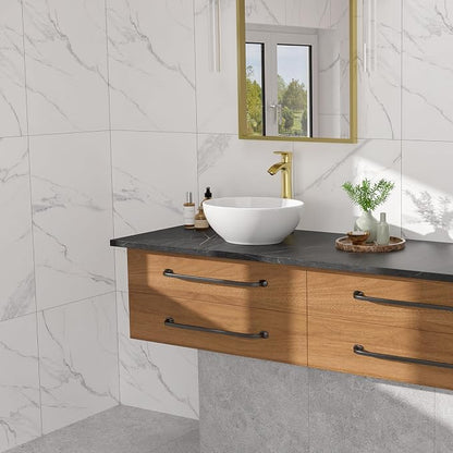 Vessel Sink, 16"W x 13"D inch Oval Bathroom Sink Above Counter White Ceramic Porcelain Vanity Bowl Countertop Art Basin