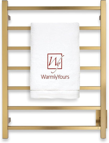 WarmlyYours Tahoe Heated Towel Rack, 7 Bars, Brushed Gold | Hardwired 120V heated towel rack for spa-like bathroom comfort, 427 BTU/hr, energy-efficient towel drying