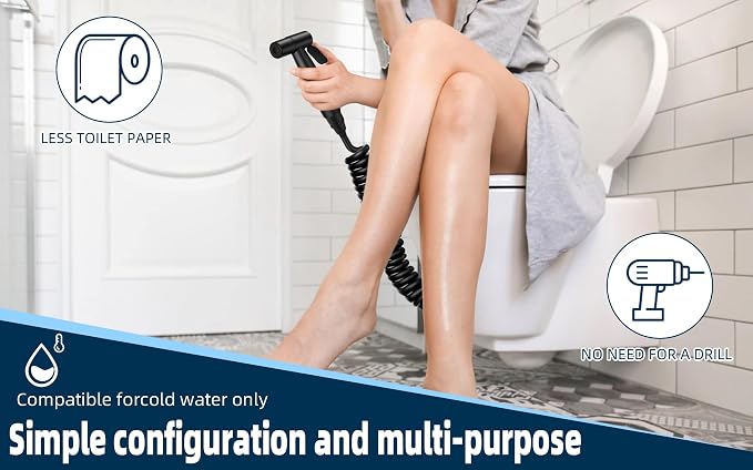 Stainless Steel Toilet Bidet Sprayer Head,Black | for Toilet,personal hygiene cleaning, bathroom cleaning, pet bathing,G1/2 interface.
