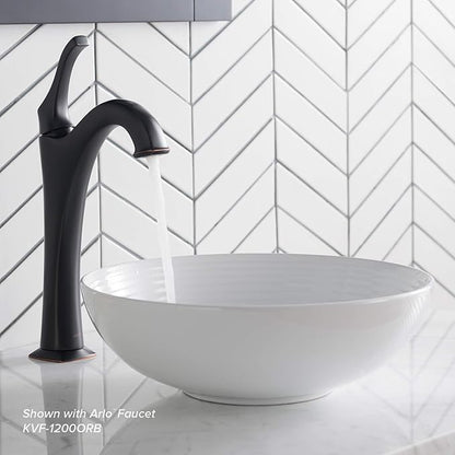 KRAUS Viva™ Round White Porcelain Ceramic Vessel Bathroom Sink, 13 in. D x 4 3/8 in. H, KCV-204GWH