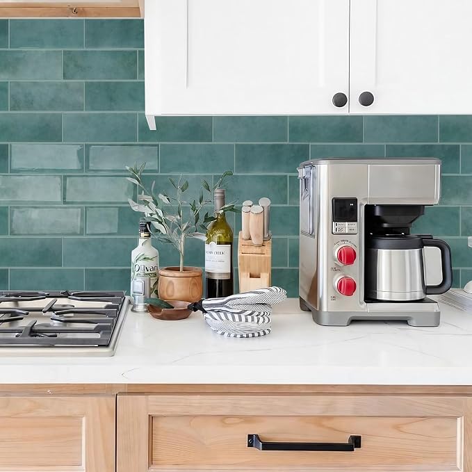 STICKGOO 10 Sheets Subway Tile Peel and Stick Backsplash, Extra Thick 3D Wall Tiles with Commercial-Grade Adhesive for Kitchen, Bathroom, Laundry Room,11.56"x8.38"(Teal Green)