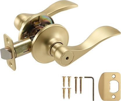 Design House Springdale Privacy Bedroom Bathroom Interior Door Lever Handle Lockset with Lock, Satin Gold, 6.375 in x 1.94 in x 2.625 in, Item 728907