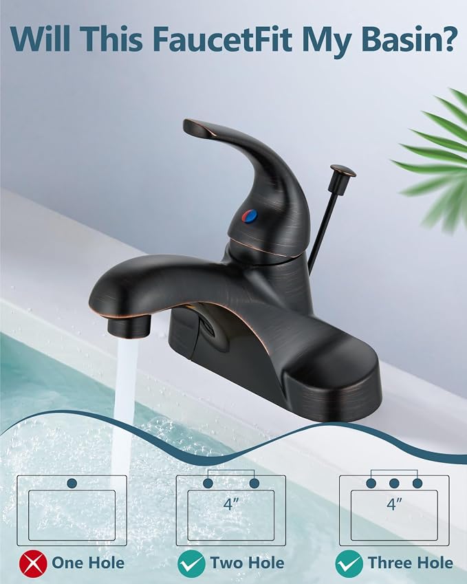 4-Inch Centerset Bathroom Sink Faucet with Drain, Bronze | Single-Handle Vanity Faucet with Lift Rod Drain, 24-Inch Supply Lines, 1.2 GPM, 3-Hole Deck Mount, Easy Installation
