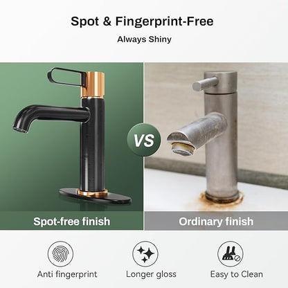 Single Handle Bathroom Faucet for 1 or 3 Hole with Deck Plate, Durable Brass Body, Leak-Free Cartridge, Hot/Cold Water Mixer, Easy Install, Luxury Matte Black Sink Faucet Single Hole for Vessel Vanity