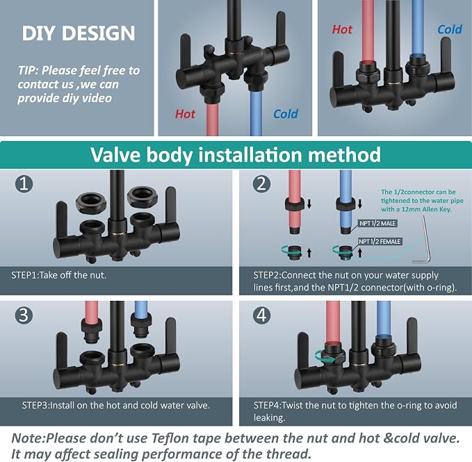 Aolemi Outdoor Shower Kit, Upward-Facing Inlets, Matte Black | 3-Inch Center Hot And Cold Mixer Valve, Dual Handles, with Soap Dish For Convenient Outdoor Shower Use