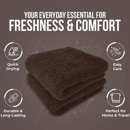 DAN RIVER 24 Pack Cotton Wash Cloths Set for Showering [12x12] Brown | Lighter Weight, Quick to Dry, Super Soft & Absorbent Face Towels, Hotel Quality, Perfect for Bathroom, Gym, Spa