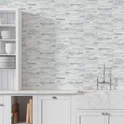 STICKGOO Peel and Stick Backsplash Tile, Volakas White with Silver Metal | 20 Sheets, self-adhesive PVC mixed metal backsplash tiles for kitchen and bathroom. Waterproof & easy to clean.