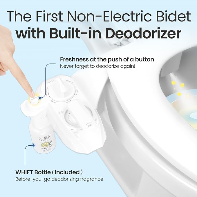 LUXE Bidet WHIFT 320 - Warm Water Deodorizing Bidet Attachment, White | Non-Electric, Built-In Deodorizing Spray, Warm Water, Lemon Refill Included, Easy Slide-In Install, Rear & Feminine Wash