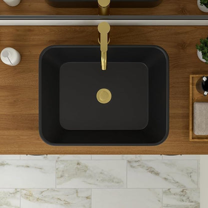 Logmey 19x15 Inch Black Vessel Sink | For RV Bathroom Rectangle Porcelain Ceramic Modern Countertop Above Counter Bathroom Large Vanity Art Basin