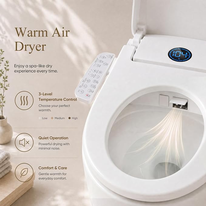 GAICOM Electric Bidet Toilet Seat Elongated, Heated Seat ＆ Warm Air Dryer | Instant Warm Water, Multiple Cleaning Modes, Side Panel Control, Self Cleaning Nozzle, Night Light, Soft Close Lid