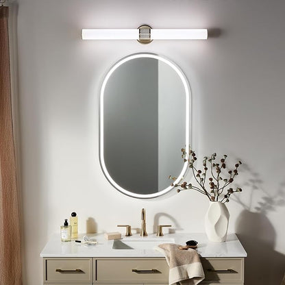 Kichler Sashi 32" LED Large Bath Bar with White Glass in Champagne Bronze, Modern, for Vanity, Fireplace, Buffet, Hallway, Vanity Mirror, (32" W x 5" H) 55193CPZLED