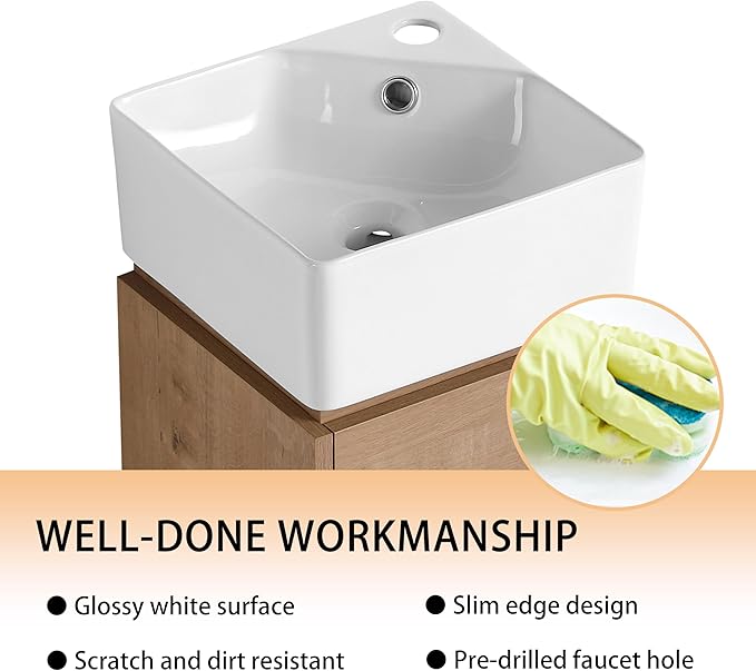 12" Bathroom Vanity with Sink, 12 Inch Floating Bathroom Vanity for Small Space, Modern Bathroom Vanity, Brown Wall Mounted Cabinet Set