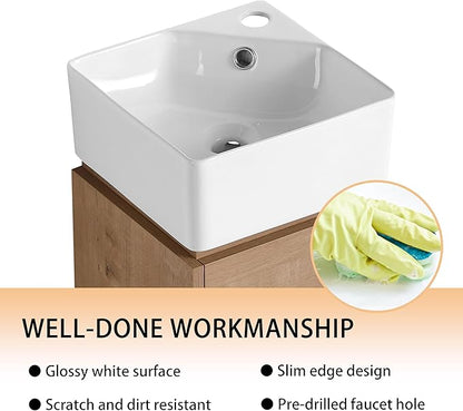 12" Bathroom Vanity with Sink, 12 Inch Floating Bathroom Vanity for Small Space, Modern Bathroom Vanity, Brown Wall Mounted Cabinet Set