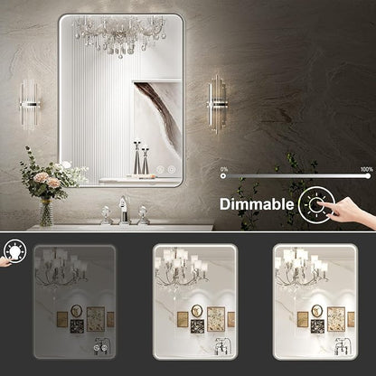 28x36 Inch LED Sliver Frame Bathroom Mirror,ETL Listed | Anti-Fog,3 Color 3000K/4500K/6000K Dimmable,Horizontal & Vertical,Wall Mounted,Memory Function,Ideal for Bathroom,Vanity