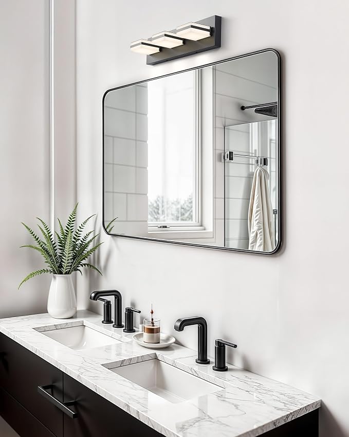 VONLUCE LED Modern Bathroom Vanity Light Fixture, Matte Black | 18'', 3-Light, 3CCT, 360° Rotate, High CRI, Flicker-free, Dimmable, Memory Function, Waterproof IP44, Easy Installation