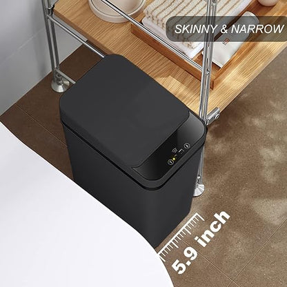 3 PACK - Bathroom Trash Can with Lid - 2.5 Gallon Automatic Trash Cans | Bedroom, Office - Small Smart Garbage Can Touchless - Electric, Narrow - Motion Sensor Trash can Bathroom ( Matte Black )