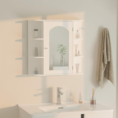 Bathroom Wall Cabinet, Medicine Cabinet with Mirror and Adjustable Shelves,White Wall Mounted Cabinet Over The Toile,3-Tier Wood Hanging Storage for Bathroom,Kitchen,Living,Laundry Room
