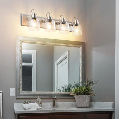 PRESDE Bathroom Light Fixtures Over Mirror Brushed Nickel 4 Light Bathroom Vanity Fixtures with Bubble Glass Globes