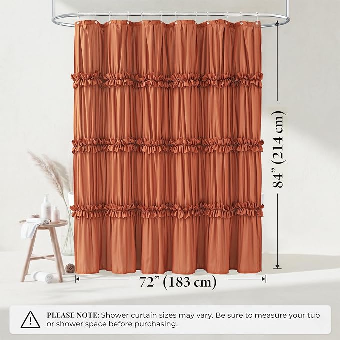 LIPA Boho Rustic Orange Ruffle Shower Curtain 72x84 Inches | Farmhouse Shower Curtains for Bathroom,Water‑Resistant Fabric Shower Curtain,Bohemian Bathroom Decor