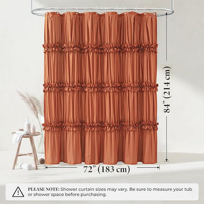LIPA Boho Rustic Orange Ruffle Shower Curtain 72x84 Inches | Farmhouse Shower Curtains for Bathroom,Water‑Resistant Fabric Shower Curtain,Bohemian Bathroom Decor