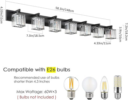Aipsun Black Vanity Light Crystal Bathroom Lighting Fixtures Modern Bathroom Vanity Light 7 Light (Exclude Bulb)