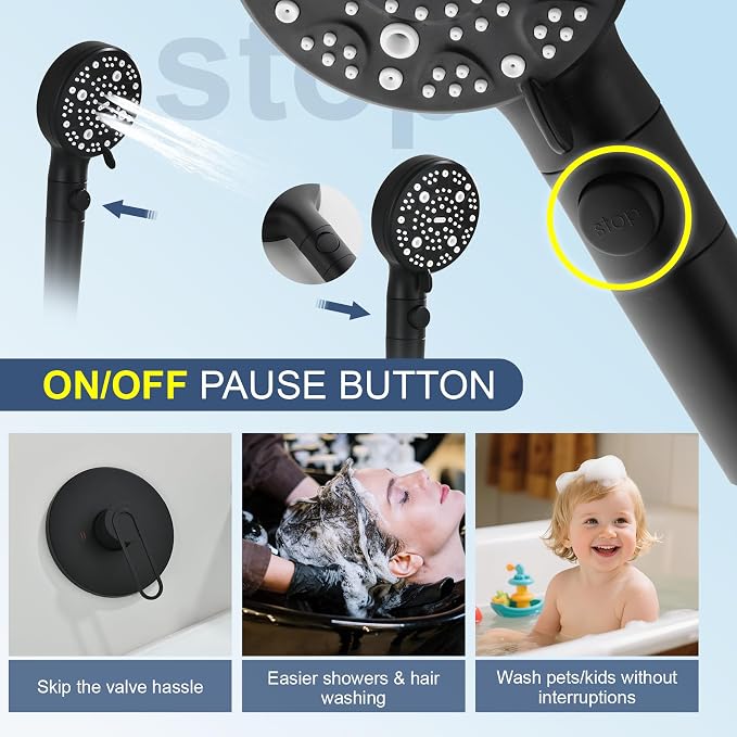 Taplong Black Bathtub Shower Faucet Set with slide bar Shower System with Tub Spout,8 Setting Handheld with ON/OFF Pause Switch, Tub Shower Faucet Kit for Bathroom-TP049B
