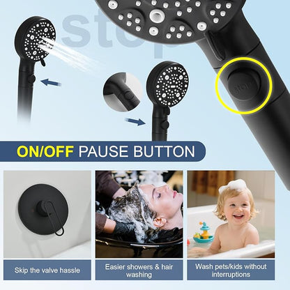 Taplong Black Bathtub Shower Faucet Set with slide bar Shower System with Tub Spout,8 Setting Handheld with ON/OFF Pause Switch, Tub Shower Faucet Kit for Bathroom-TP049B