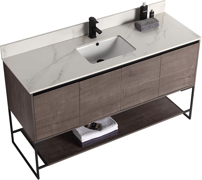 60 Inch Bathroom Vanity with Sink - Modern Knob Free Design, Elegant Space-Saving Solution for Your Bathroom - Durable, Bathroom Vanities for a Contemporary Look - Urbania Collection