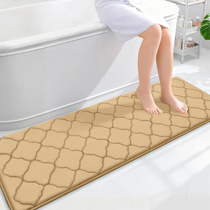 OLANLY Memory Foam Bath Mat Rug 59x20, Ultra Soft and Absorbent Bathroom Rugs, Non-Slip, Comfortable, Machine Washable Bath Carpet for Bathroom Floor, Tub Shower and Home Decor Accessories, Dark Beige