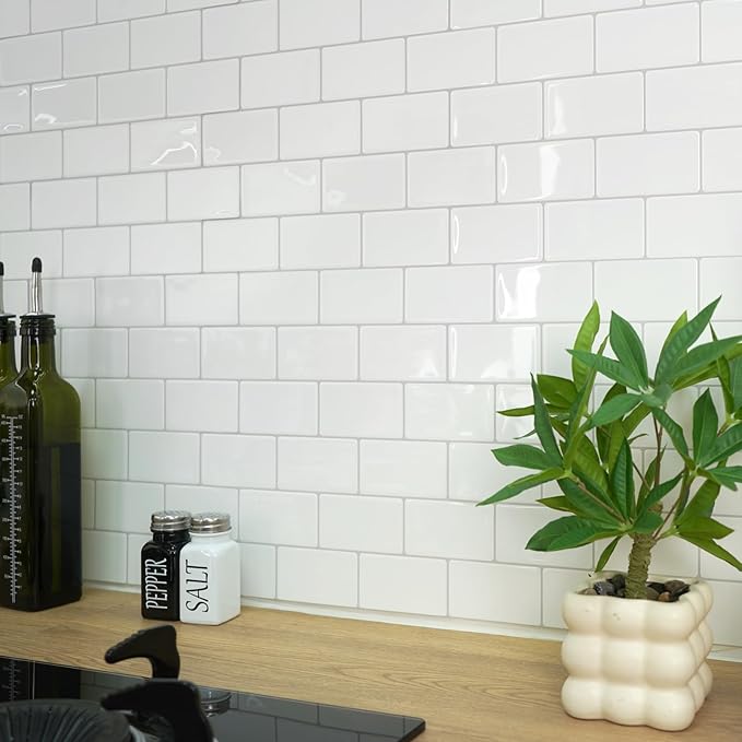 STICKGOO Subway Tile Peel and Stick Backsplash, Thicker Design 12" x 12" Stick on Backsplash Tiles for Kitchen, Bathroom, Wall Tile (10 Sheets, Bright Glossy White)