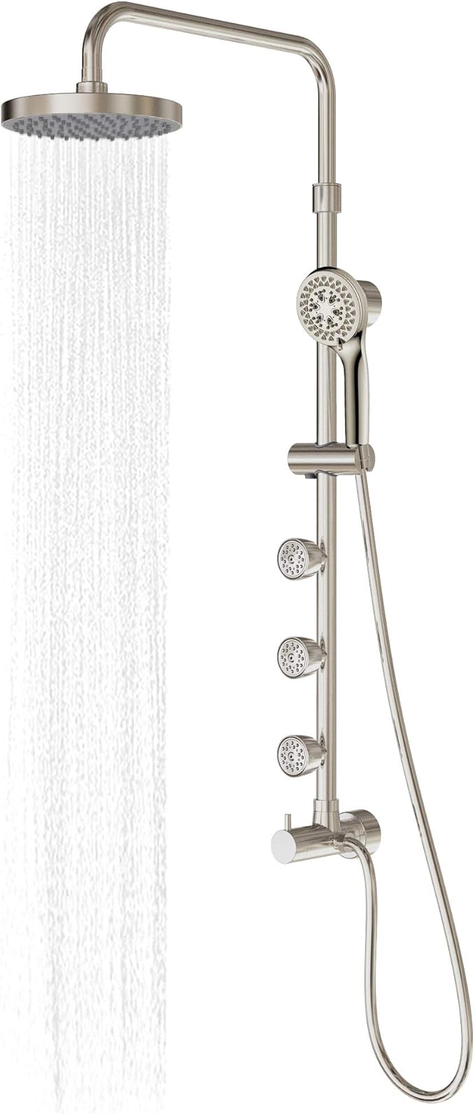 Lanikai Rain Shower Head with Handheld Spray Combo - 1028-BN-1.8GPM, Brushed Nickel - 8" Rain Showerhead with Handheld Sprayer, 3 Spray Jets, 5-Function Rainfall Shower Head with Hose, 1.8 GPM