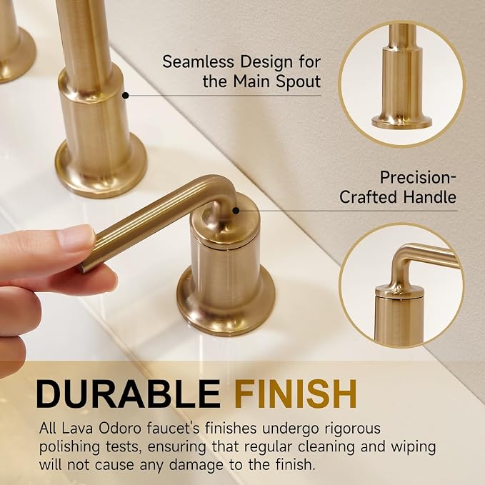 Champagne Gold Bathroom Faucet, Solid Brass Bathroom Faucet | 8 inch Widespread Bathroom Faucet 3 Hole with Drain Assembly Supply Line, Lead-Free Bronze Gold Vanity Faucet BF503-CB