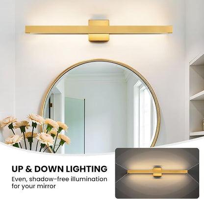 Modern Bathroom Light Fixtures Over Mirror 32 Inch Gold Bathroom Vanity Light with Up & Down Lighting 26W Dimmable 5CCT LED Vanity Lighting Fixture Bar for Restroom Mirror Cabinet