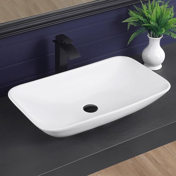 Vessel Sink 28"x16" Rectangular Bathroom Sink Modern White Porcelain Ceramic Above Counter Vanity Sink for Bathrooms Art Basin