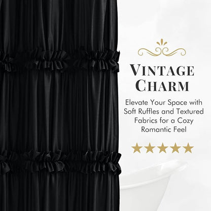 LIPA Boho Rustic Black Ruffle Shower Curtain 72x78 Inches | Farmhouse Shower Curtains for Bathroom,Water‑Resistant Fabric Shower Curtain,Bohemian Bathroom Decor