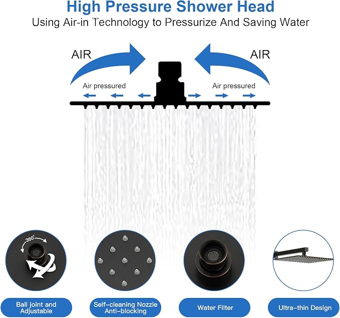 RUMOSE Rainfall Shower System with 4 Full Body Jet 4 Mode Shower Faucet Set | 12 Inch Rain Shower Head, 2 in 1 Handheld Spray, Oil Rubbed Bronze Brass Shower Jet Shower Fixtures, Wall Mounted