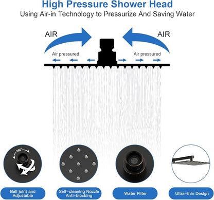 RUMOSE Rainfall Shower System with 4 Full Body Jet 4 Mode Shower Faucet Set | 12 Inch Rain Shower Head, 2 in 1 Handheld Spray, Oil Rubbed Bronze Brass Shower Jet Shower Fixtures, Wall Mounted