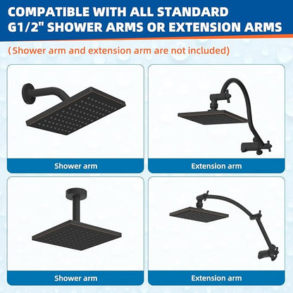 Hibbent cUPC Certified Thick Metal 6'' Rain Shower Head, Oil Rubbed Bronze | High Pressure Shower Head, Bathroom Waterfall Shower Heads, High Flow Fixed Showerheads with Adjustable Brass Ball Joint