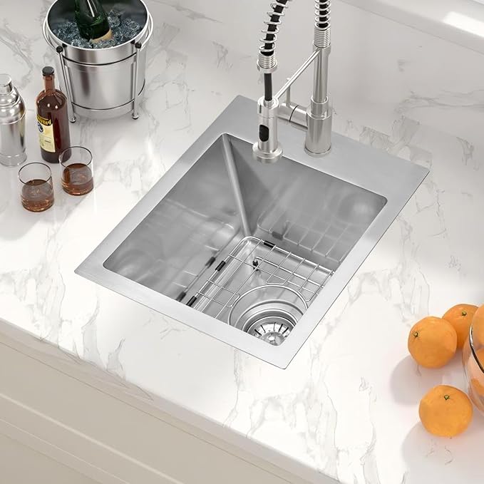 Drop-in Bar Sink 13"x15" Single Bowl: 3D Micro-pebble Embossed | 18-Gauge Stainless Steel Sink, 9" Deep, Top Mount, Anti-Condensation, for RV, Kitchenette